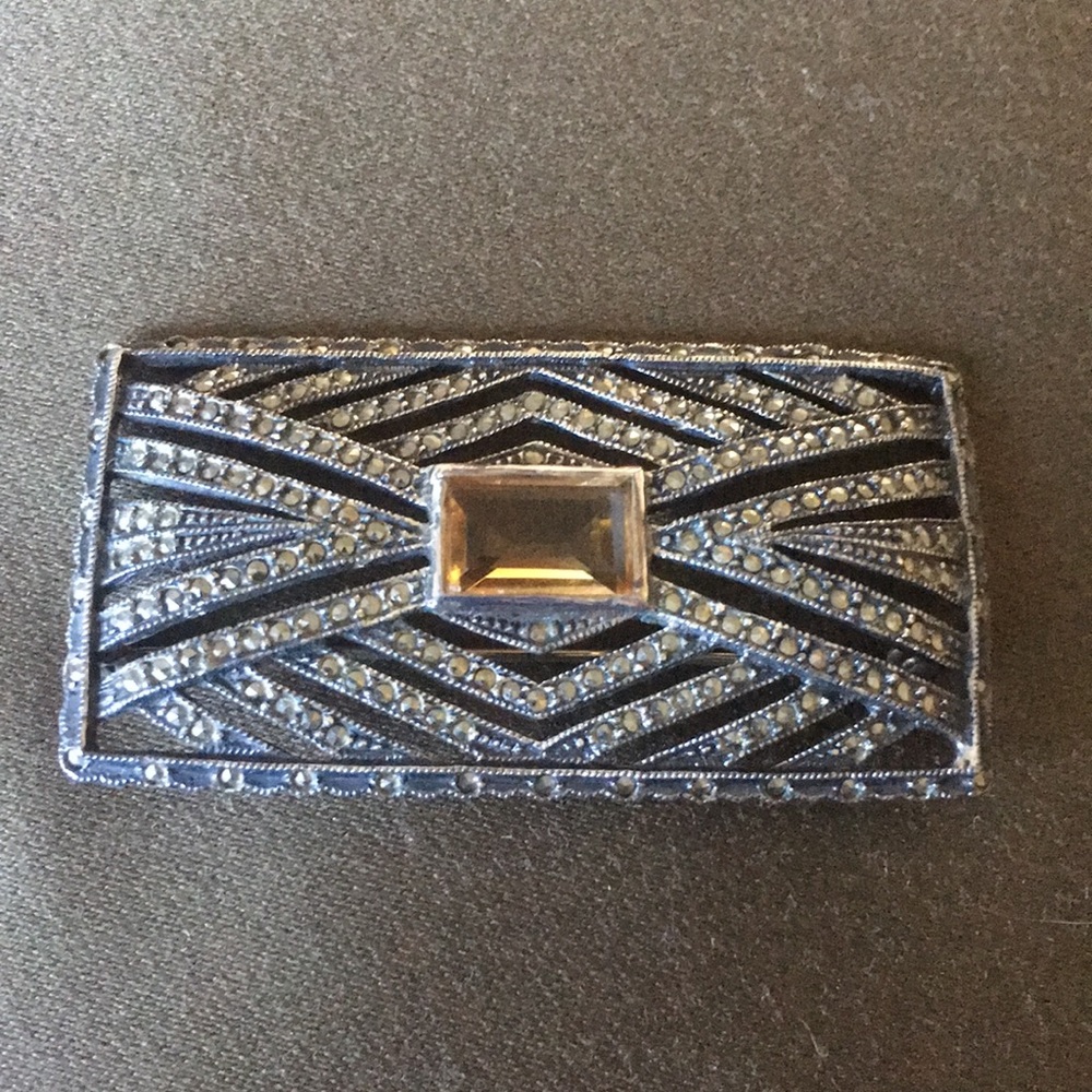 Marcasite/ citrine sterling silver broach